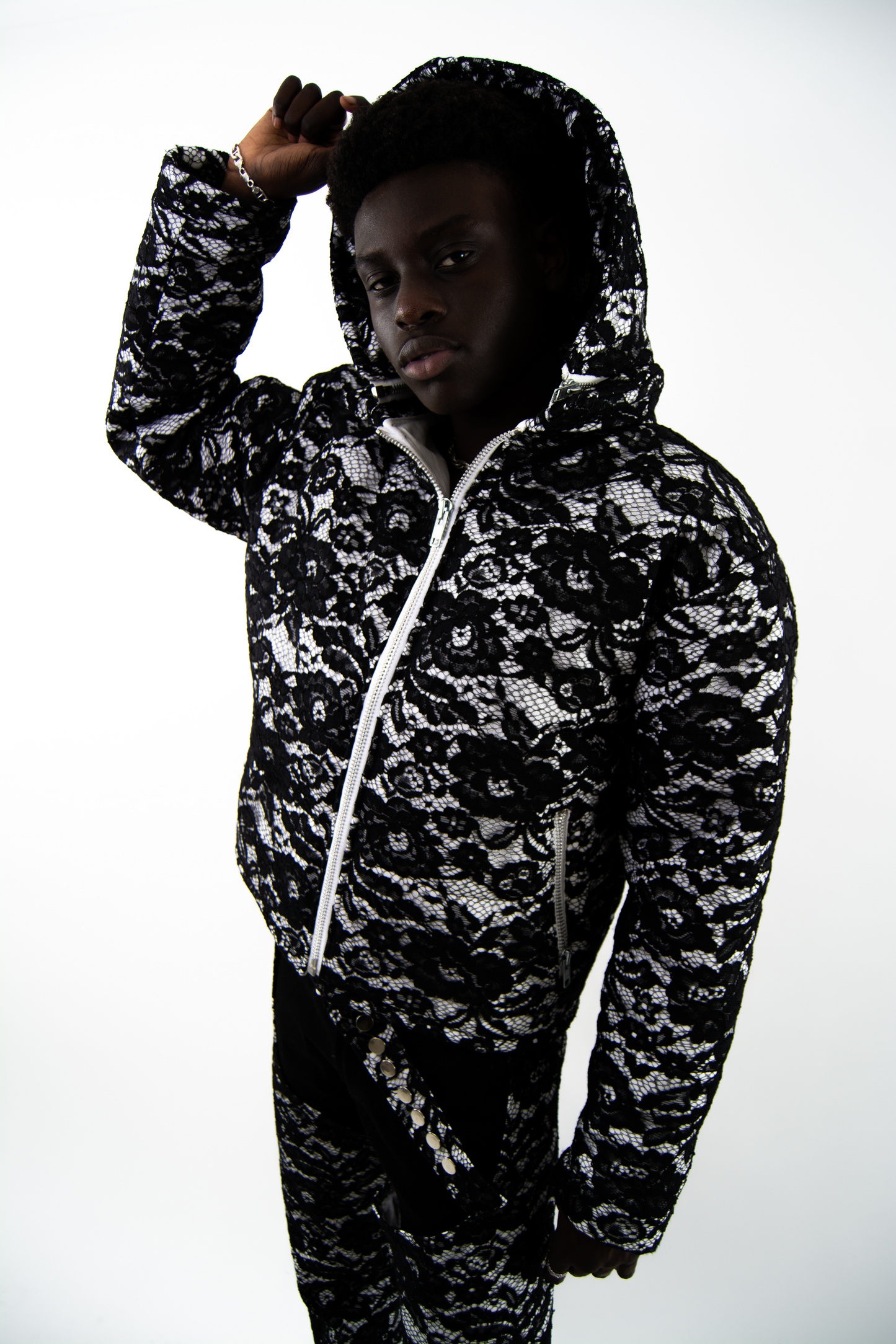 Lace Flooded Quilted Jacket (White)