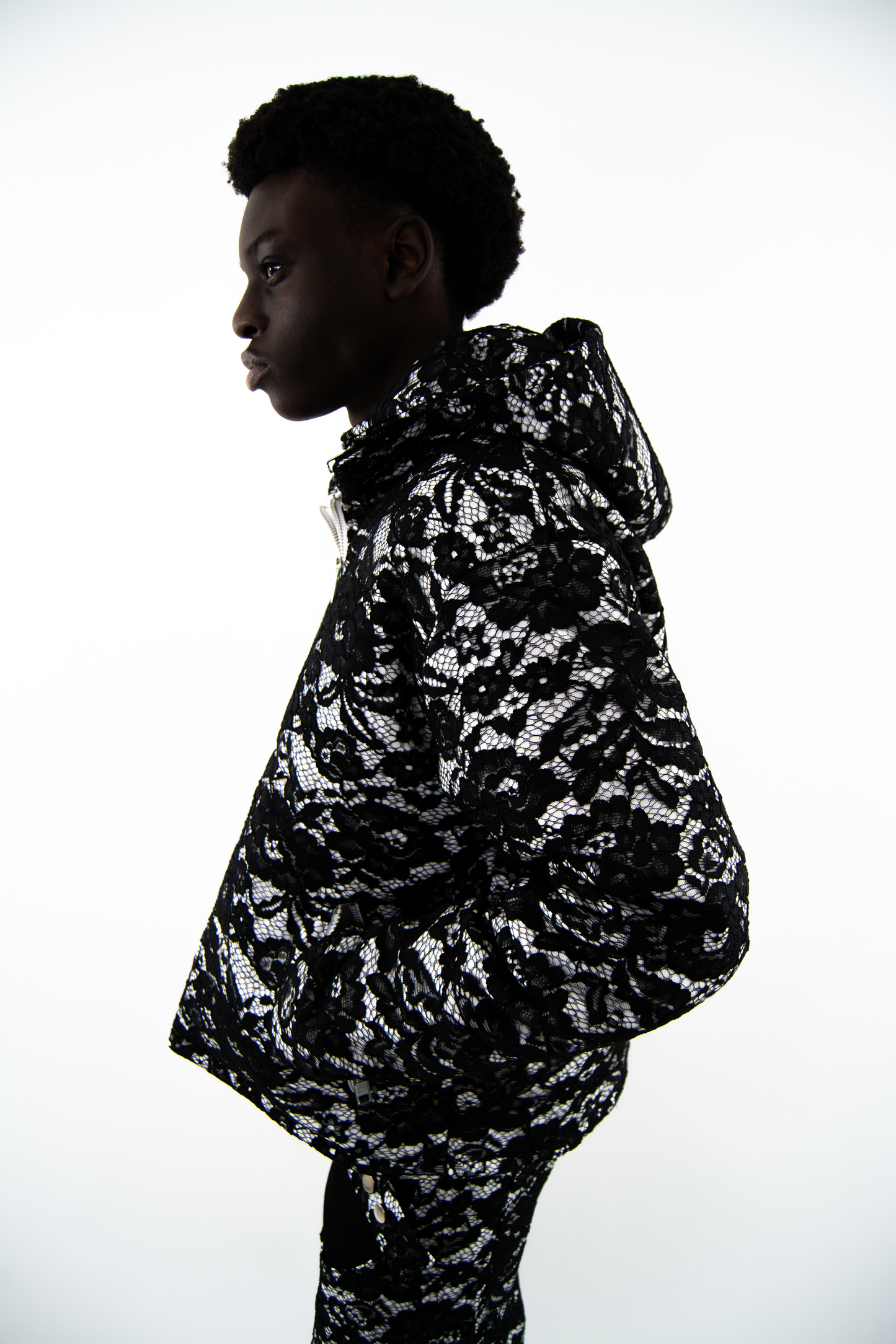 Lace Flooded Quilted Jacket (White)