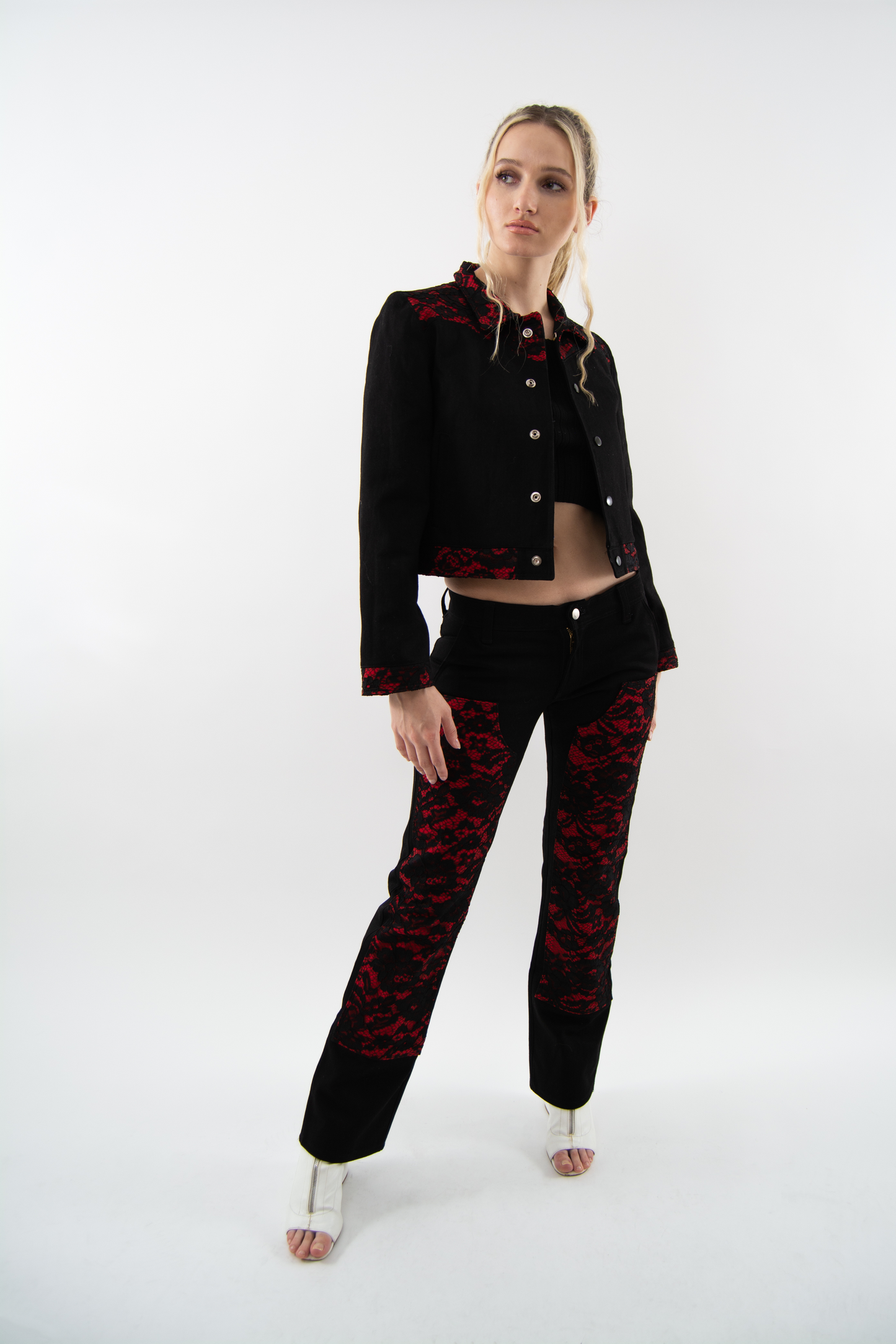 Vernita Jacket with lace appliqué (Black).